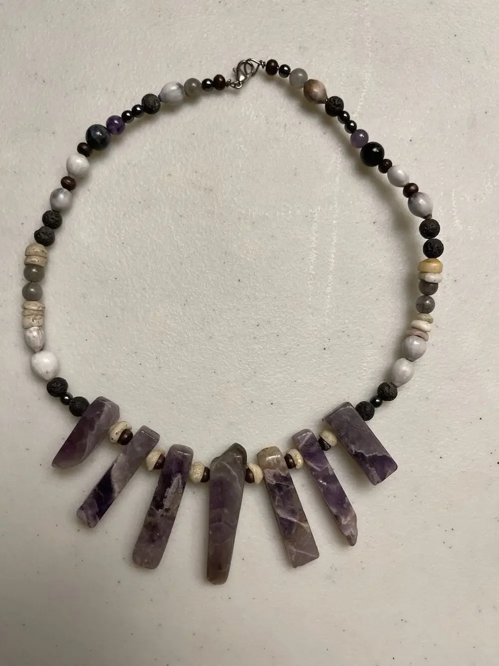 Handmade Maui Job’s Tears & Amethyst Choker – Authentic Hawaiian Lava Stone Boho